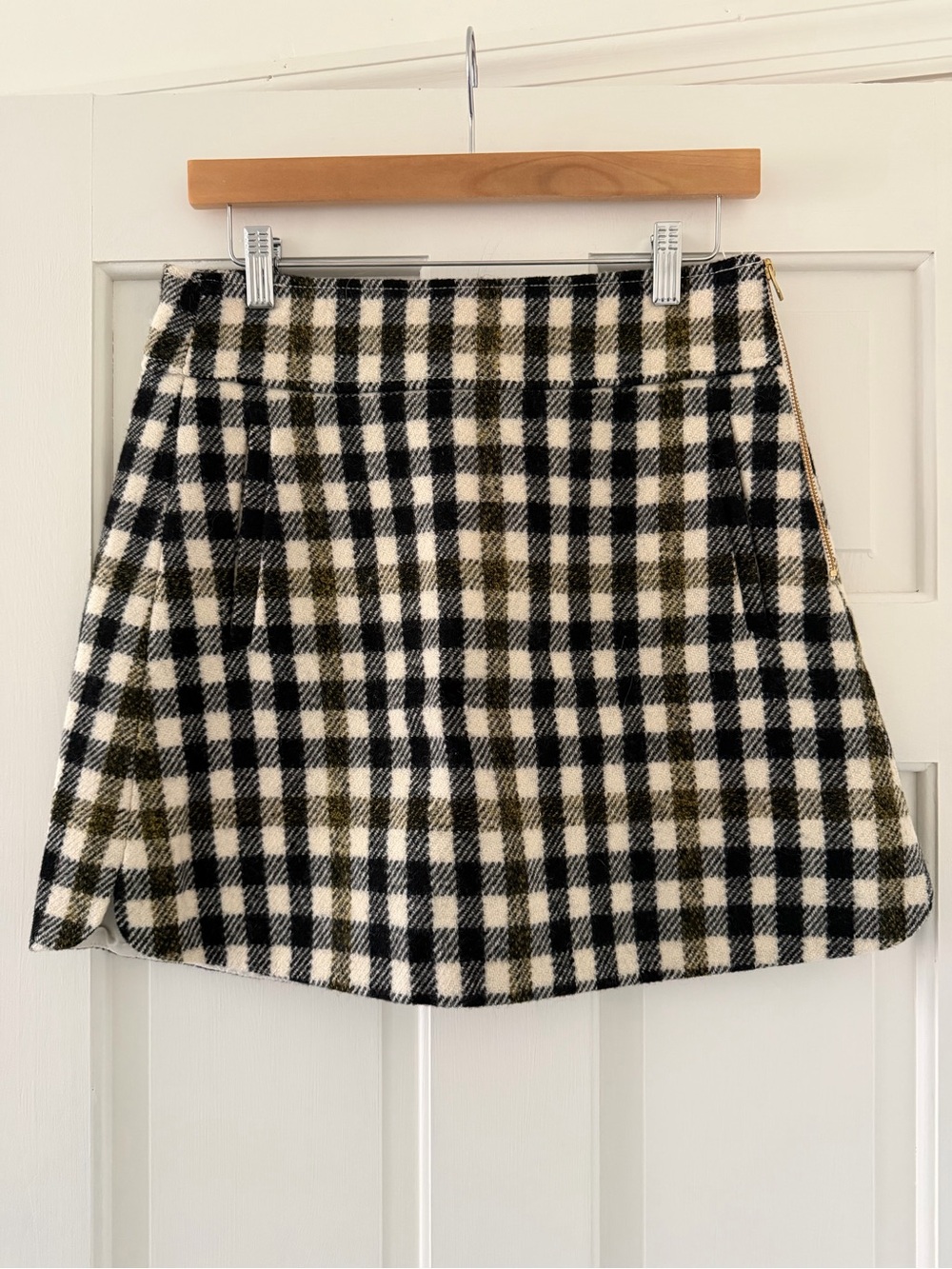J. Crew Green, Black & Cream Checked A-Line Mini Skirt